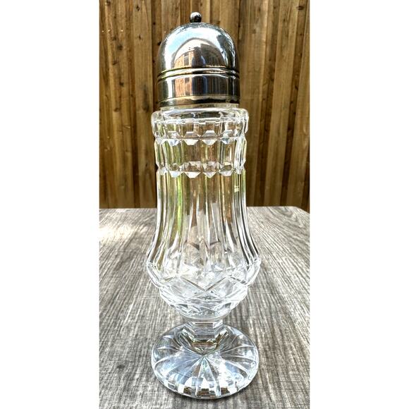 Waterford Crystal Retired 8" Footed Sugar Shaker with Silver Plated Lid-Stunning - Picture 1 of 5